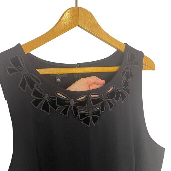 Talbots Black Velvet Cut Out Embroidered Bow Sleeveless Dress Size 16 NWT - Picture 6 of 12